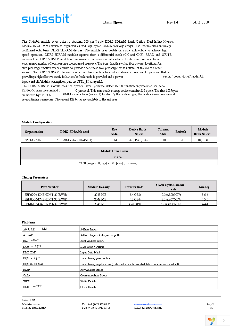 SEN02G64C4BH2MT-25WR Page 2