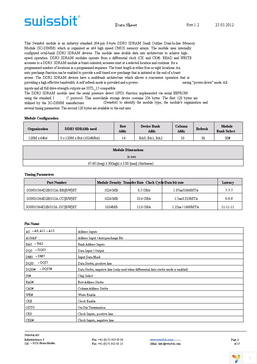 SGN01G64D2BG1SA-CCWRT Page 2