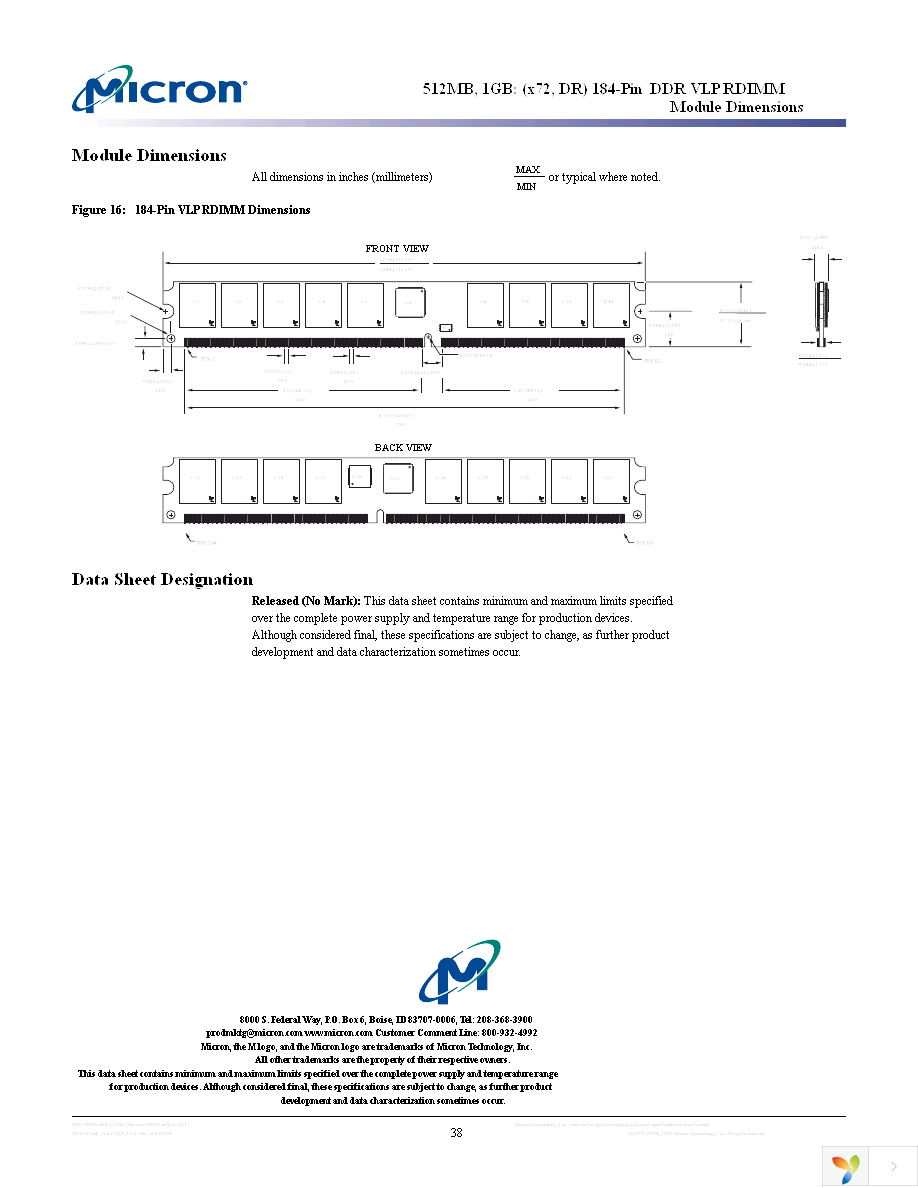 MT18VDVF12872DG-40BD4 Page 38