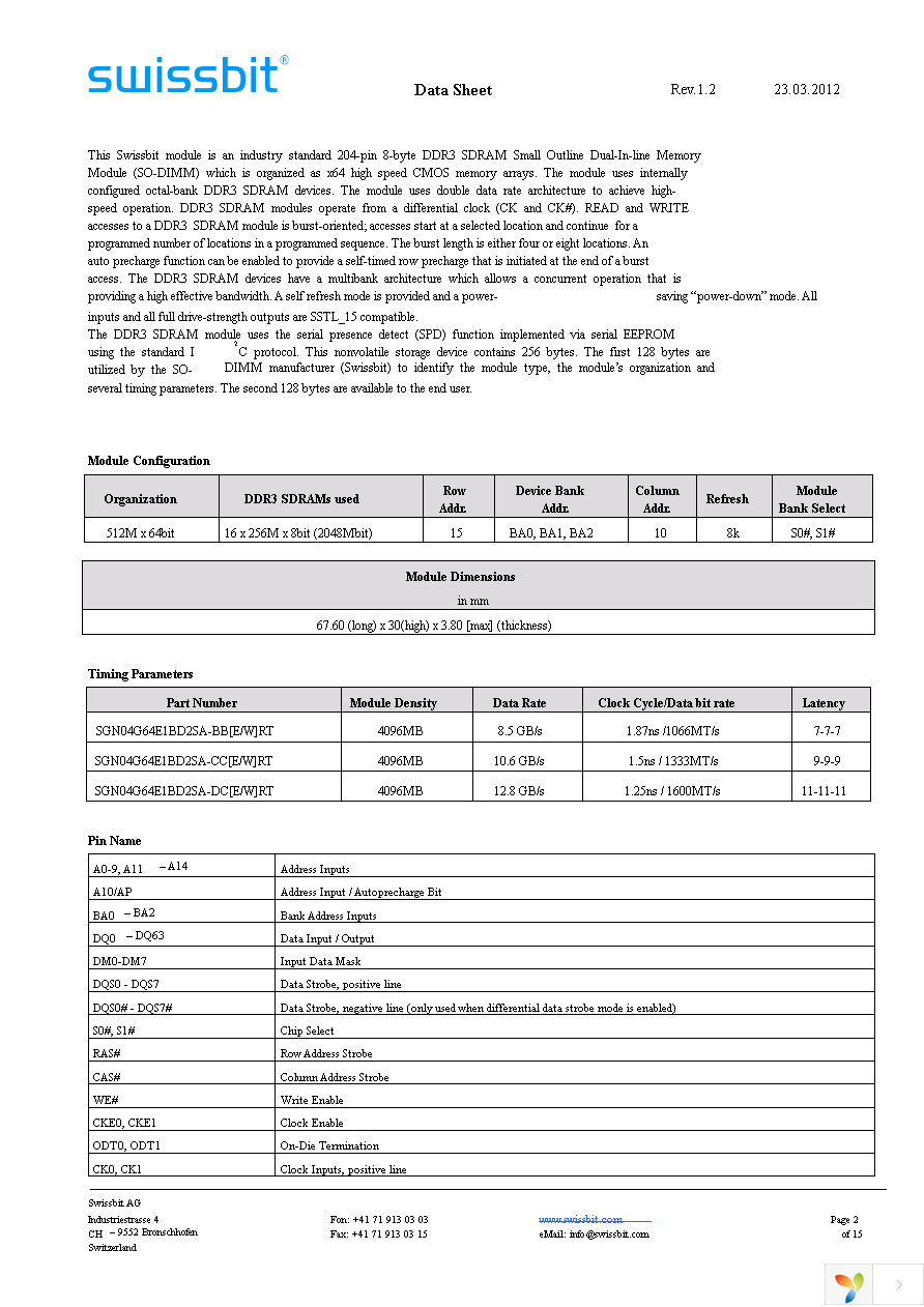 SGN04G64E1BD2SA-DCWRT Page 2