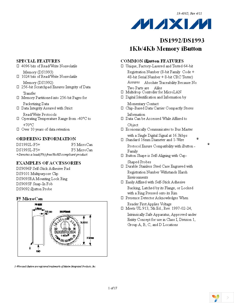 DS1993L-F5+ Page 1