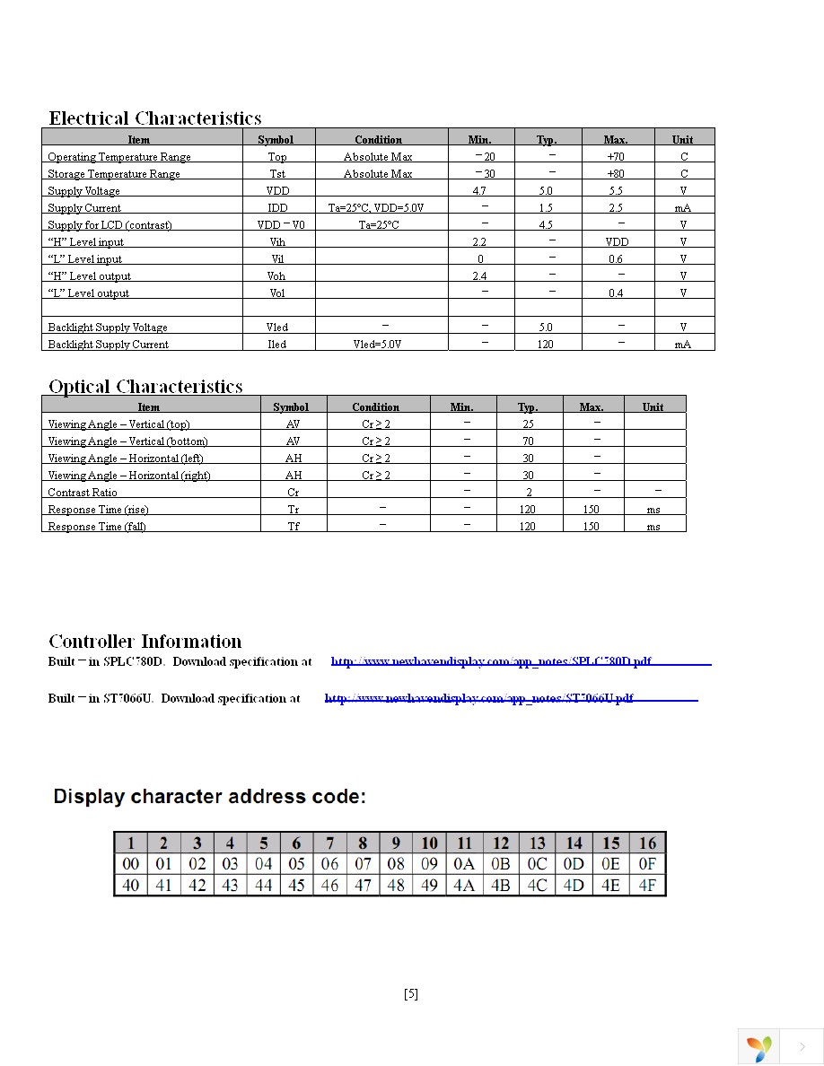 NHD-0216EZ-FL-YBW Page 5