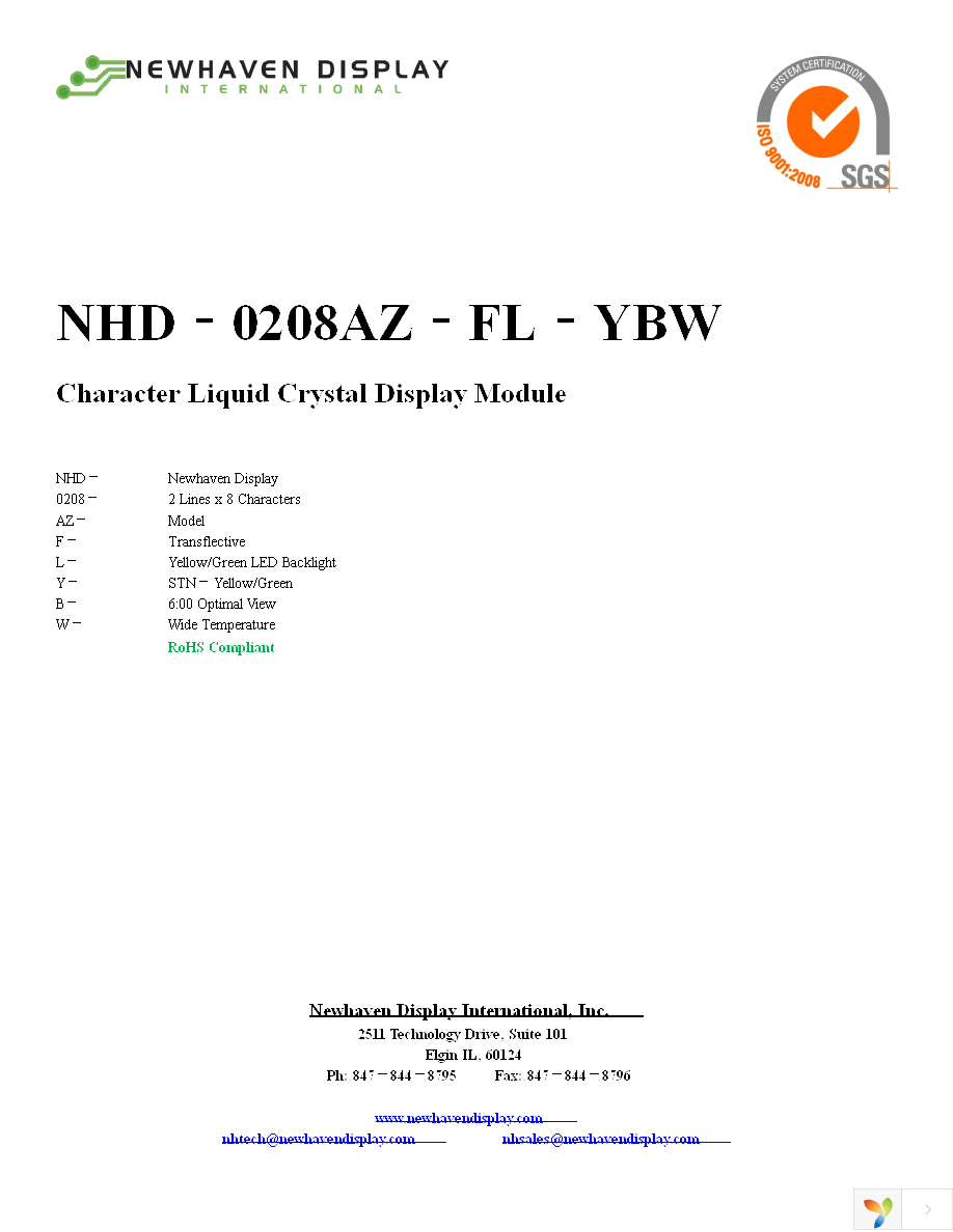 NHD-0208AZ-FL-YBW Page 1