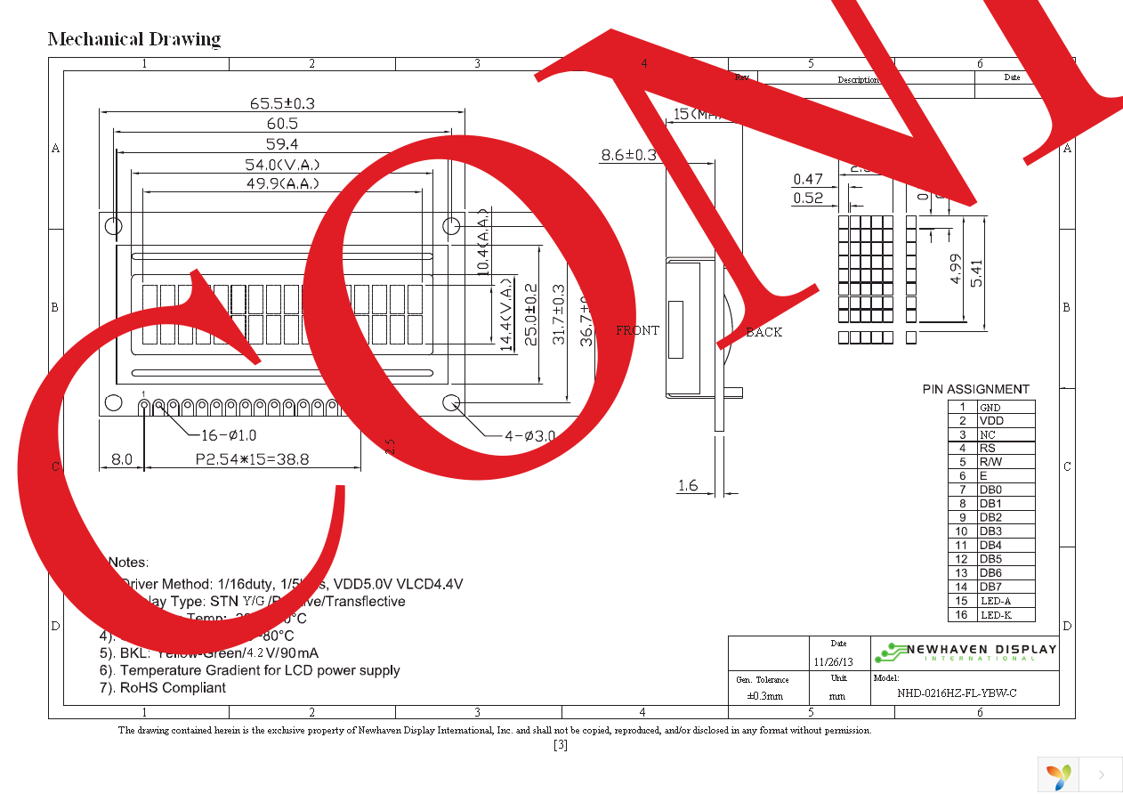 NHD-0216HZ-FL-YBW-C Page 3