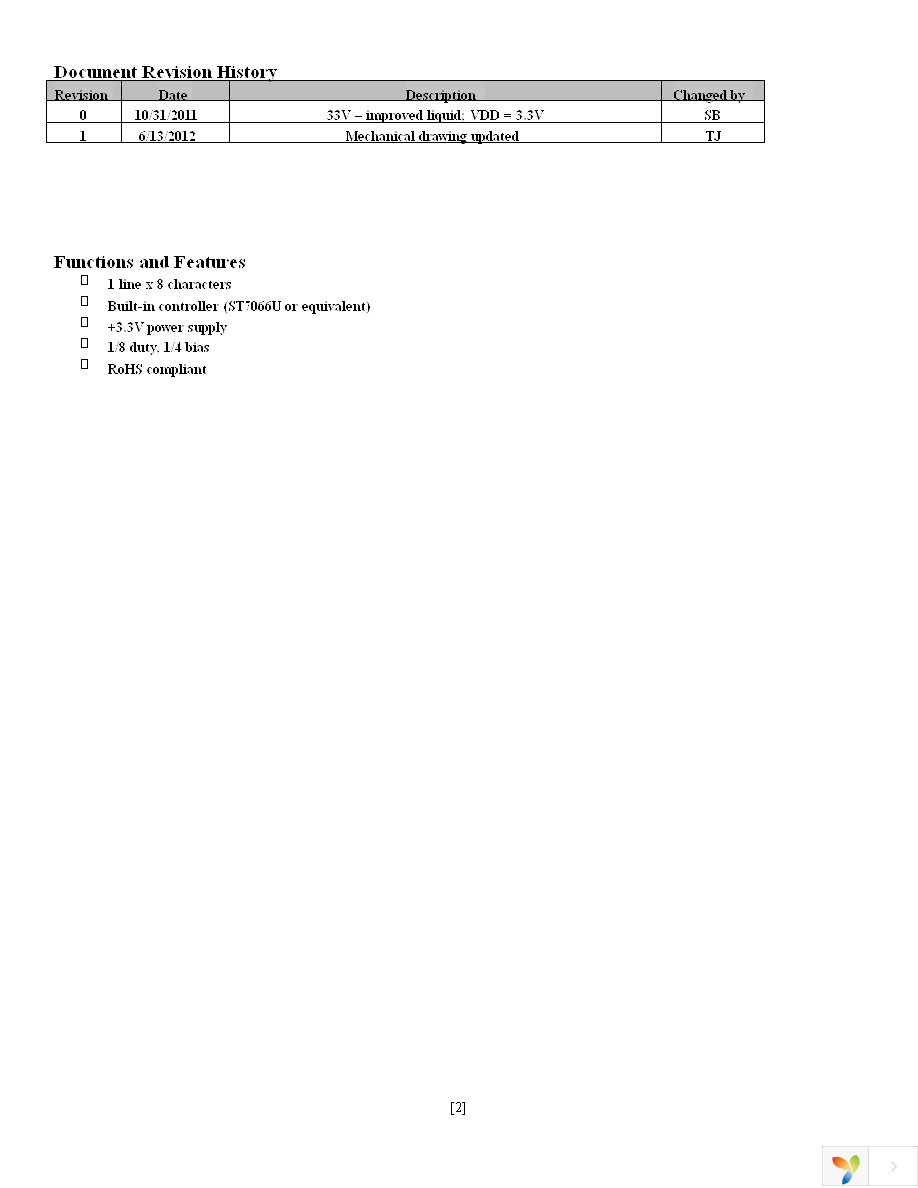 NHD-0108BZ-RN-YBW-33V Page 2