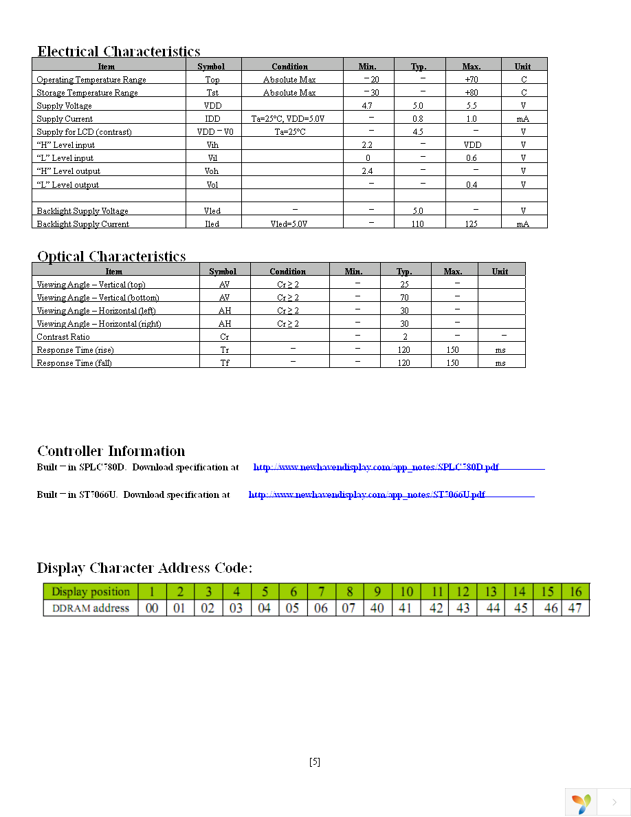 NHD-0116AZ-FL-YBW Page 5