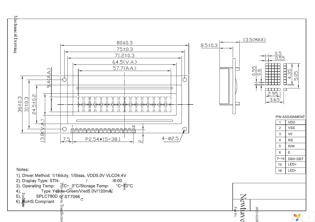 NHD-0216PZ-FL-YBW Page 3