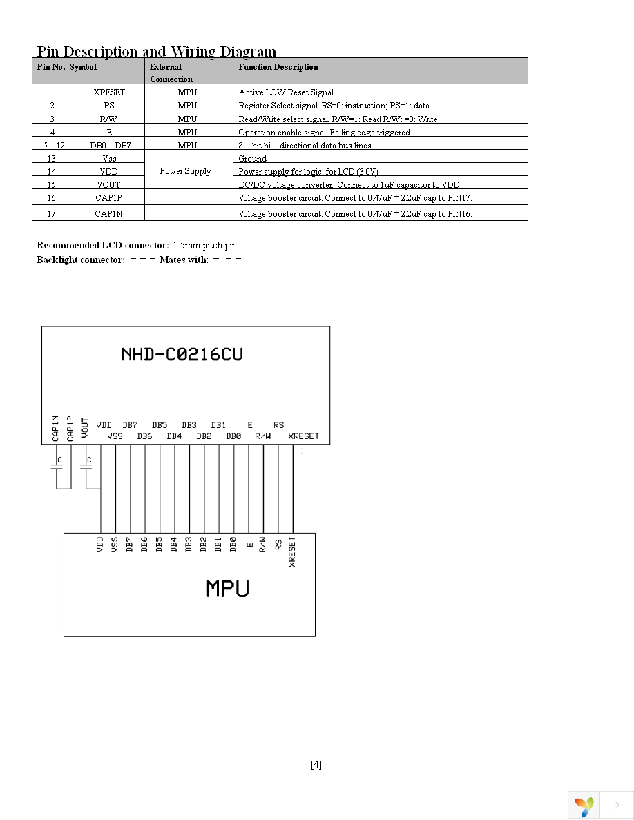 NHD-C0216CU-FN-GBW-3V Page 4