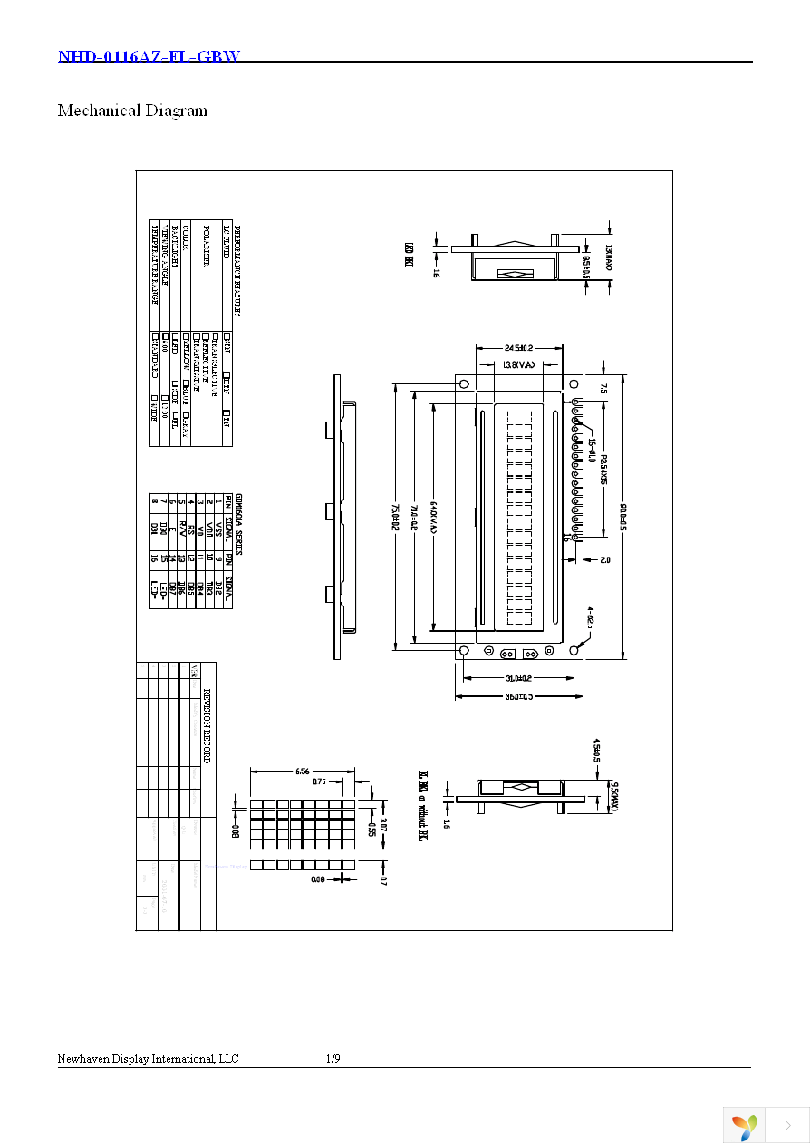 NHD-0116AZ-FL-GBW Page 2