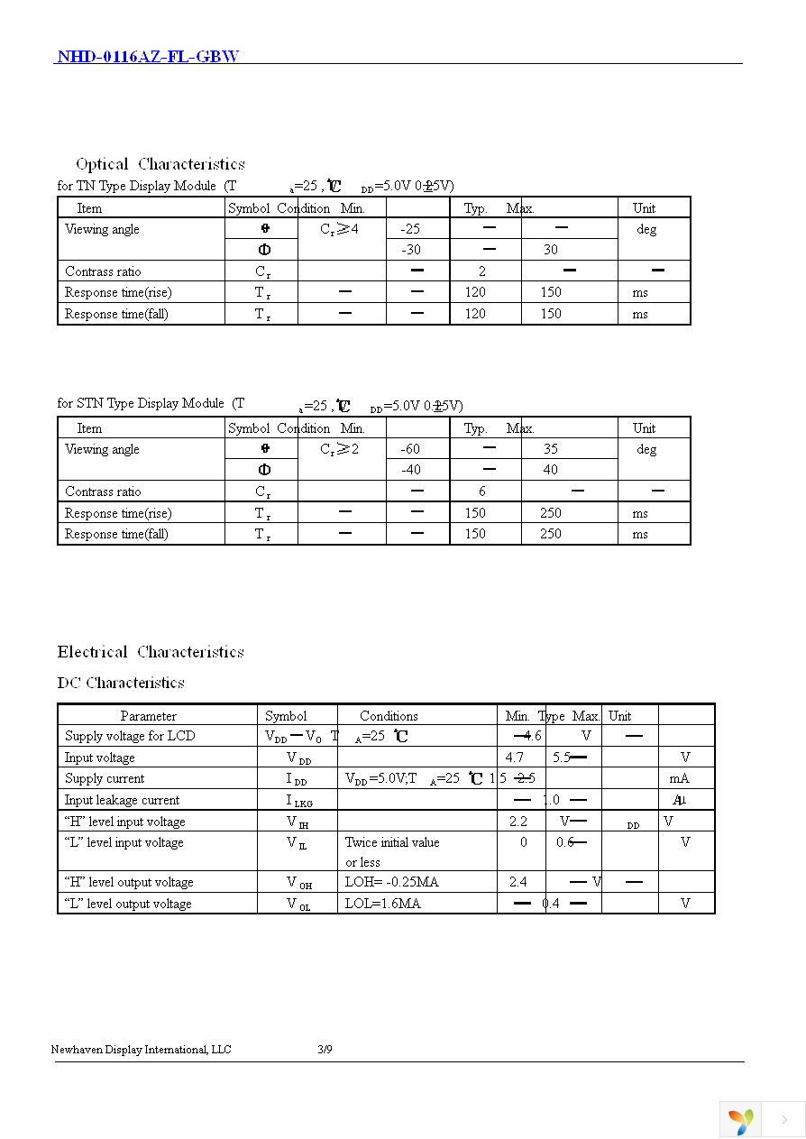 NHD-0116AZ-FL-GBW Page 4