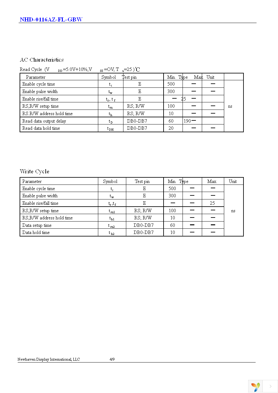 NHD-0116AZ-FL-GBW Page 5