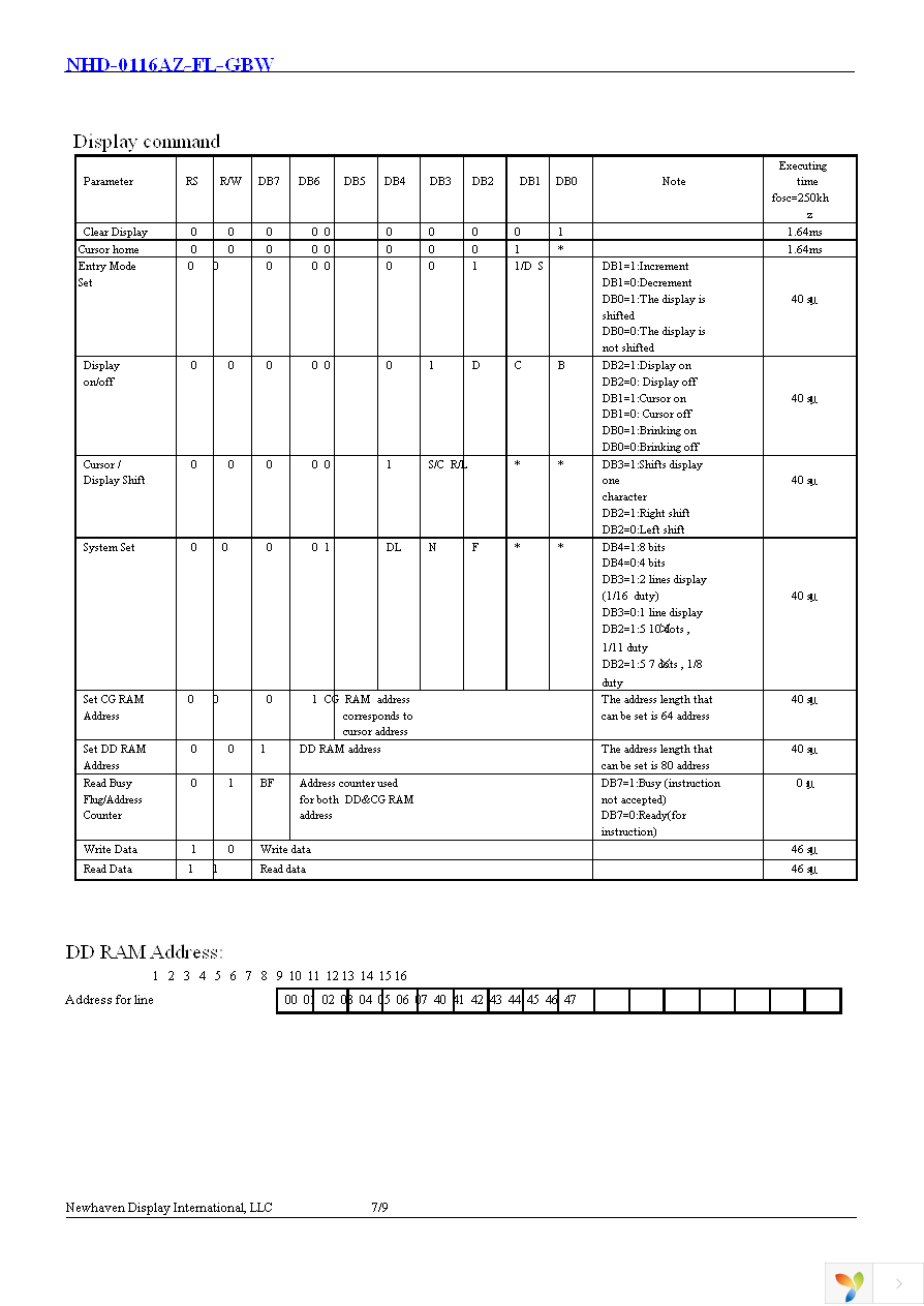 NHD-0116AZ-FL-GBW Page 8