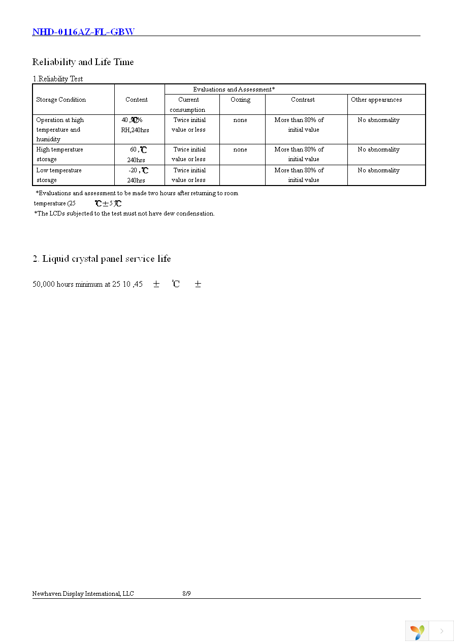 NHD-0116AZ-FL-GBW Page 9