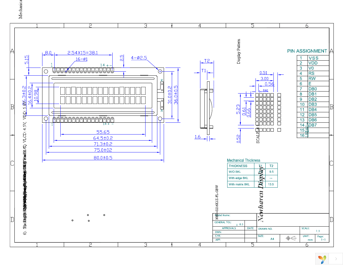 NHD-0216K1Z-FL-GBW Page 3