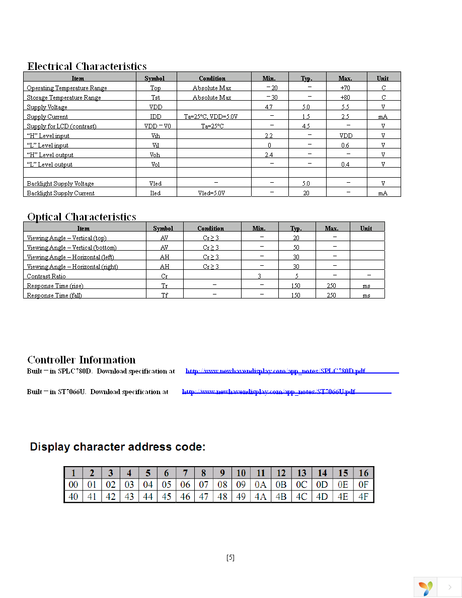 NHD-0216K1Z-FSB-FBW-L Page 5