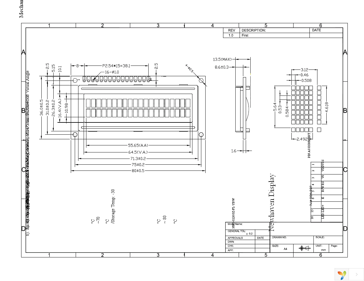 NHD-0220GZ-FL-YBW Page 3