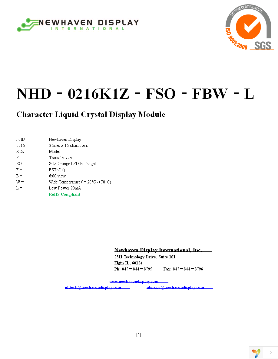 NHD-0216K1Z-FSO-FBW-L Page 1