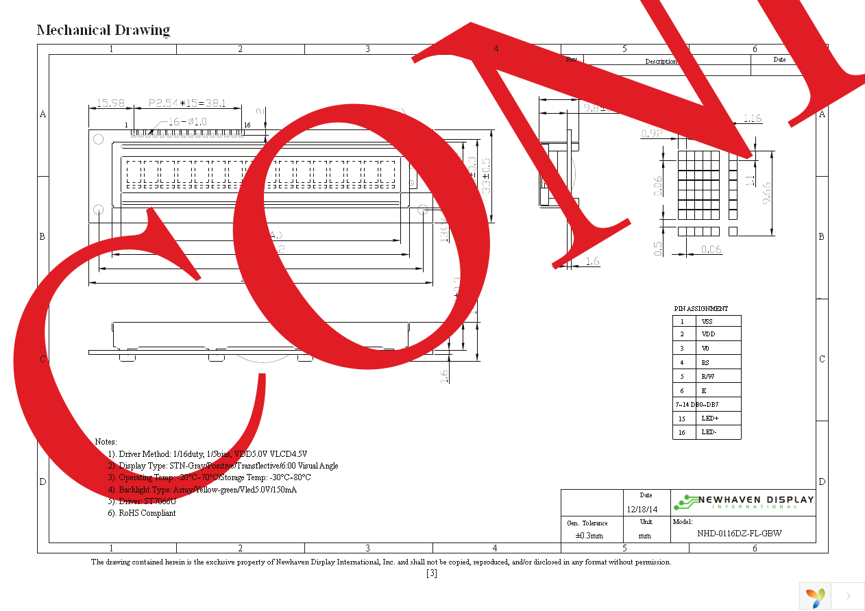 NHD-0116DZ-FL-GBW Page 3