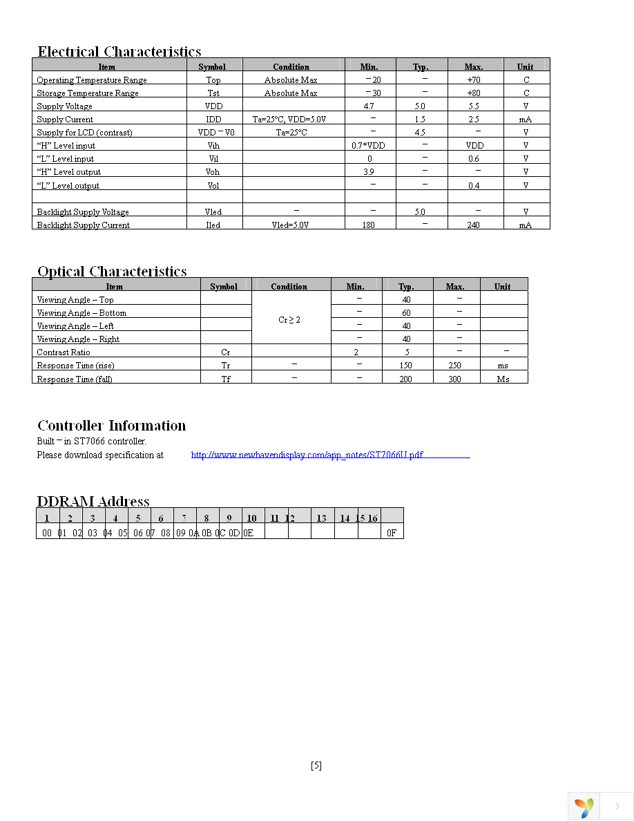 NHD-0116DZ-FL-GBW Page 5