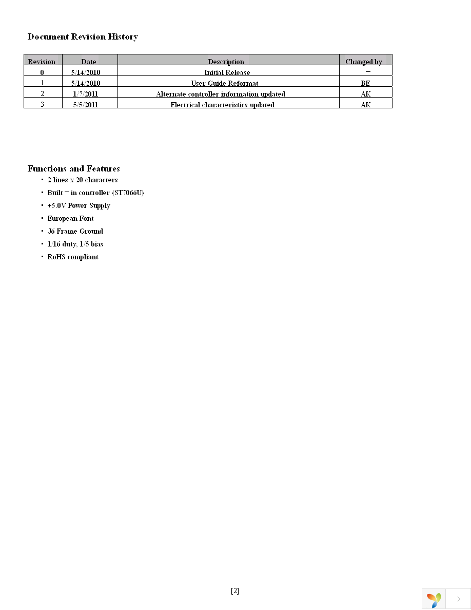 NHD-0220GZ-FSW-GBW-LE-E Page 2