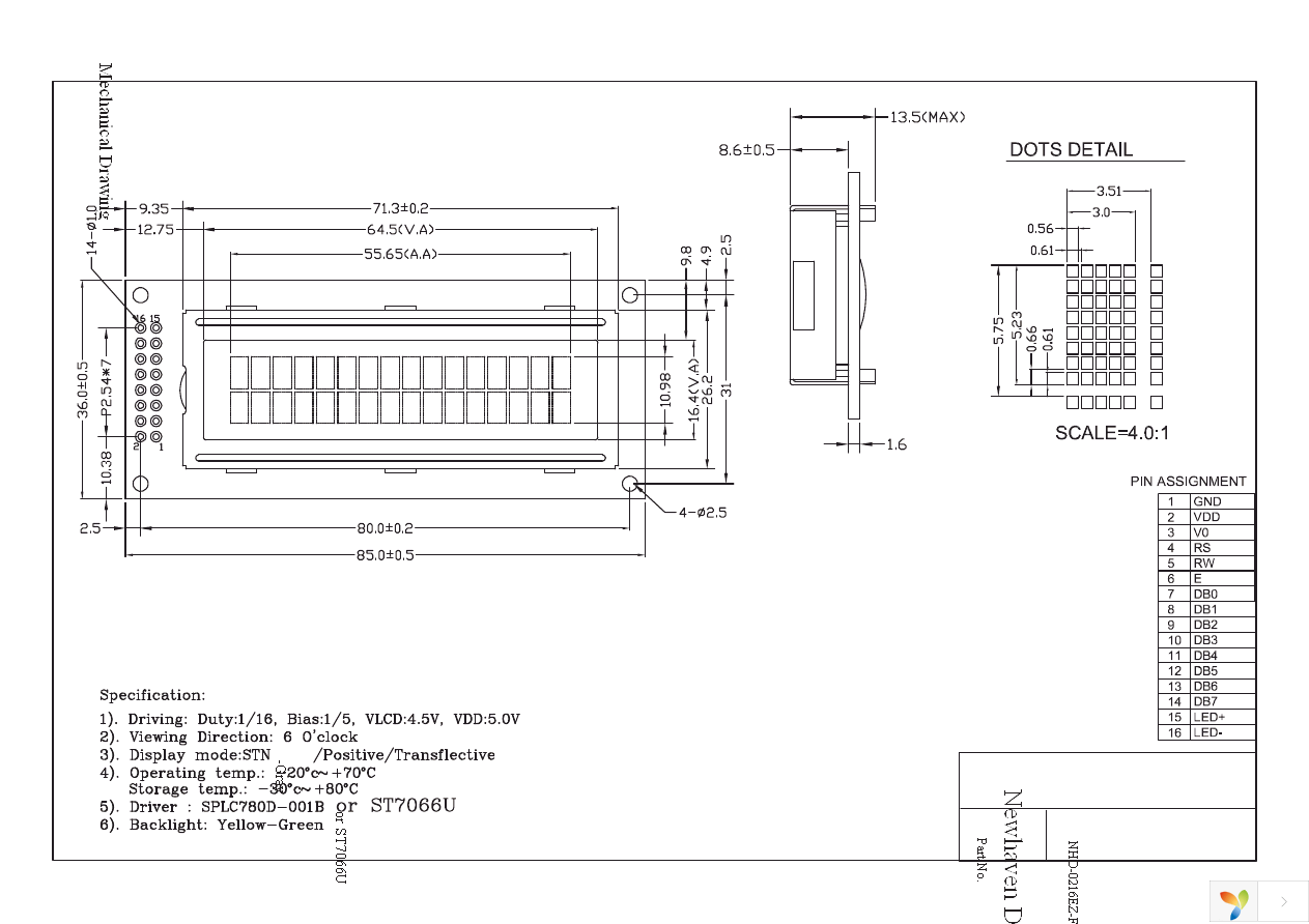 NHD-0216EZ-FL-GBW Page 3