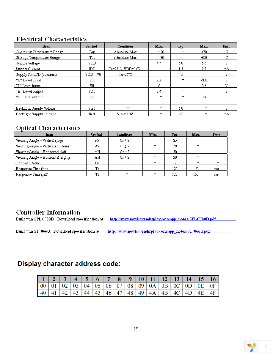 NHD-0216EZ-FL-GBW Page 5