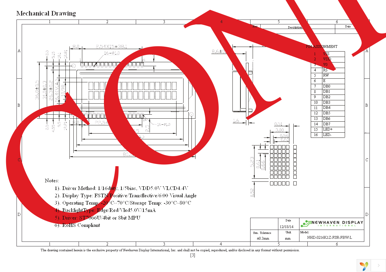 NHD-0216K1Z-FSR-FBW-L Page 3