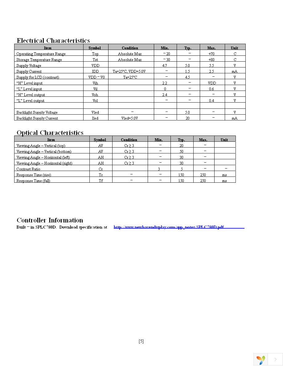 NHD-0216K1Z-NSO-FBW-L Page 5