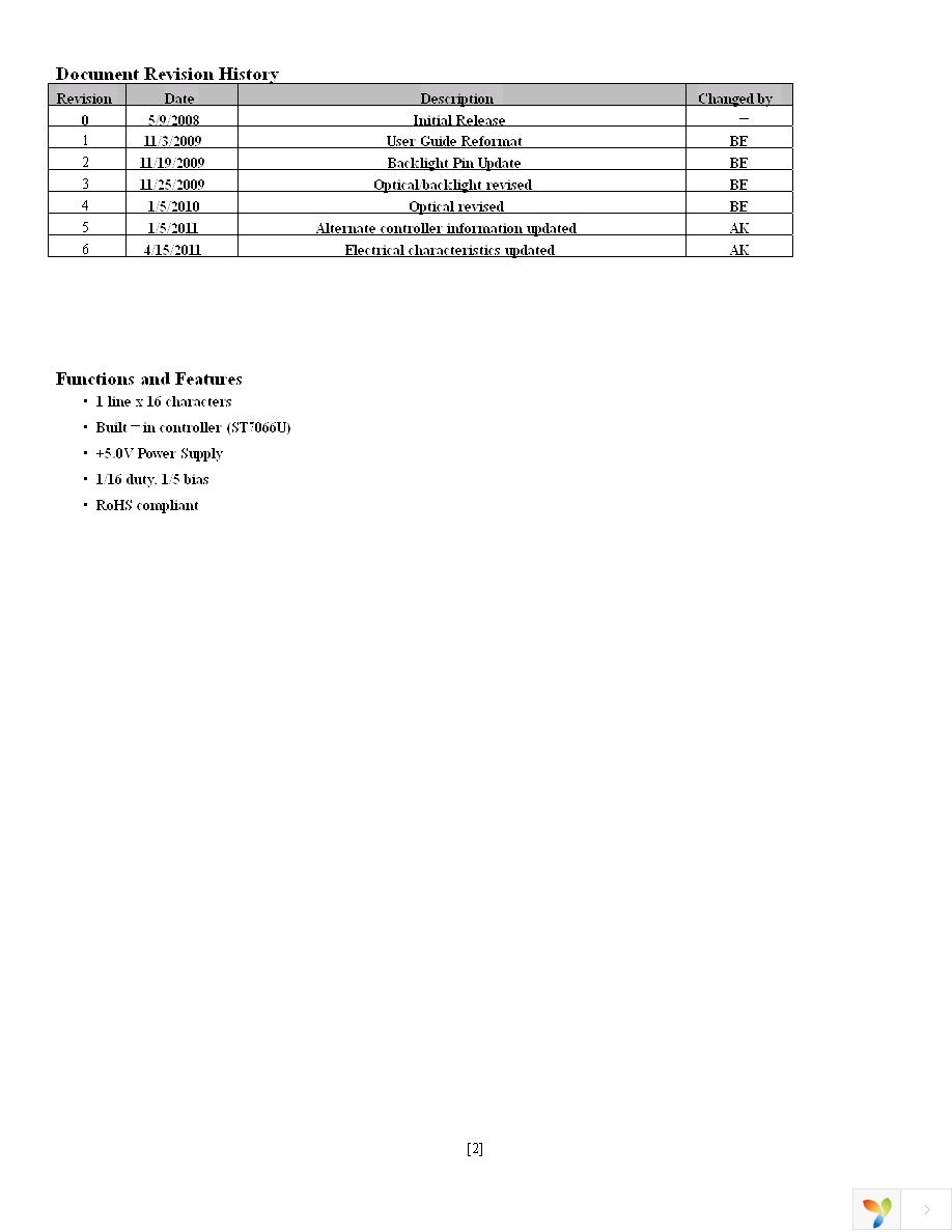 NHD-0116DZ-FL-YBW Page 2