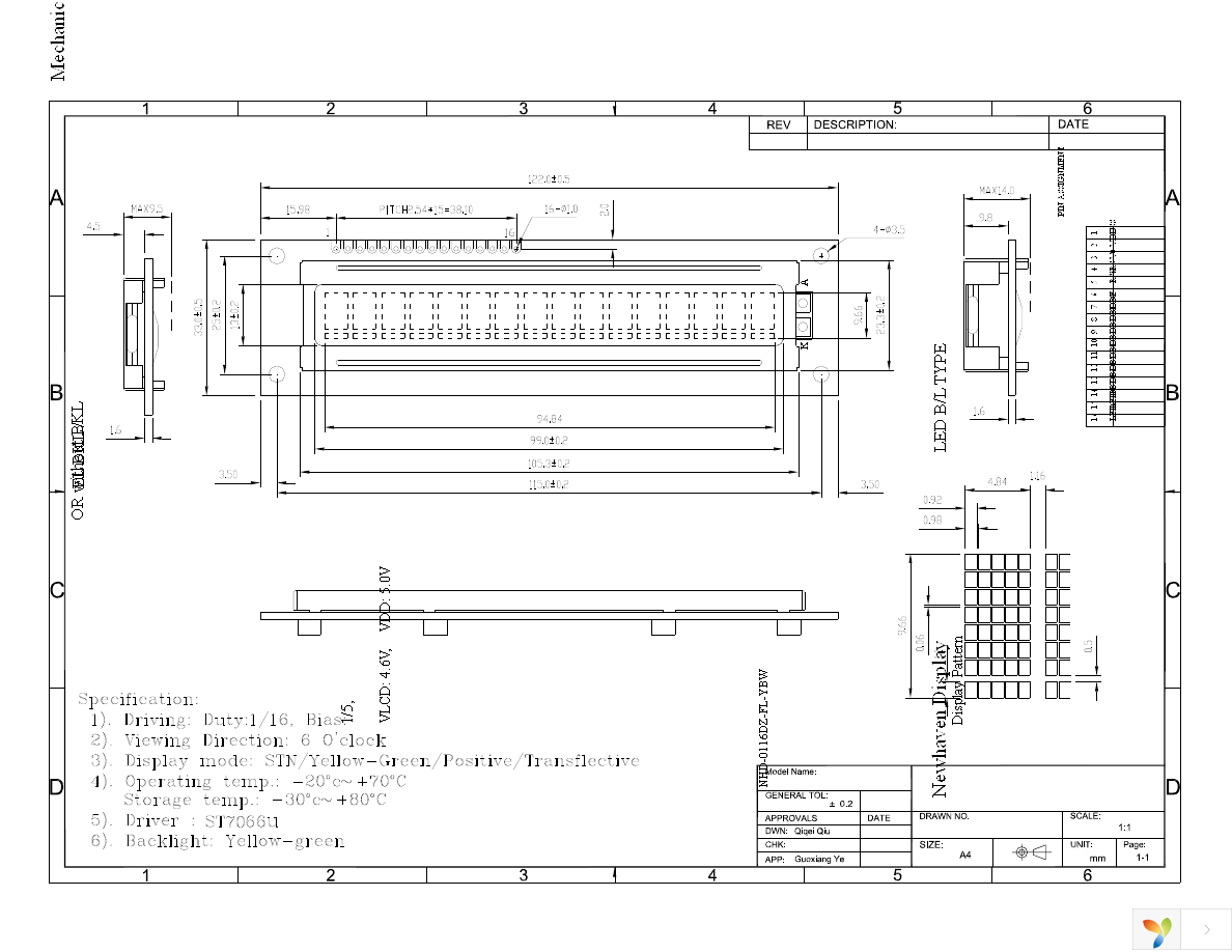 NHD-0116DZ-FL-YBW Page 3