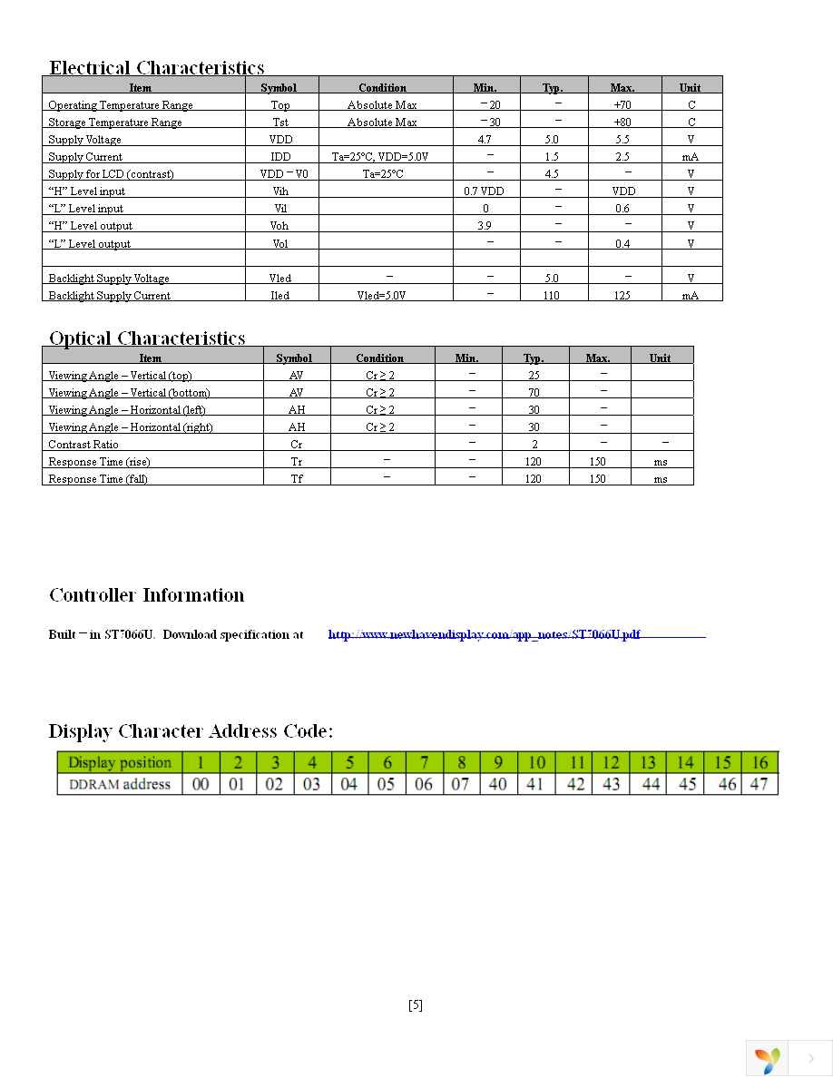 NHD-0116DZ-FL-YBW Page 5