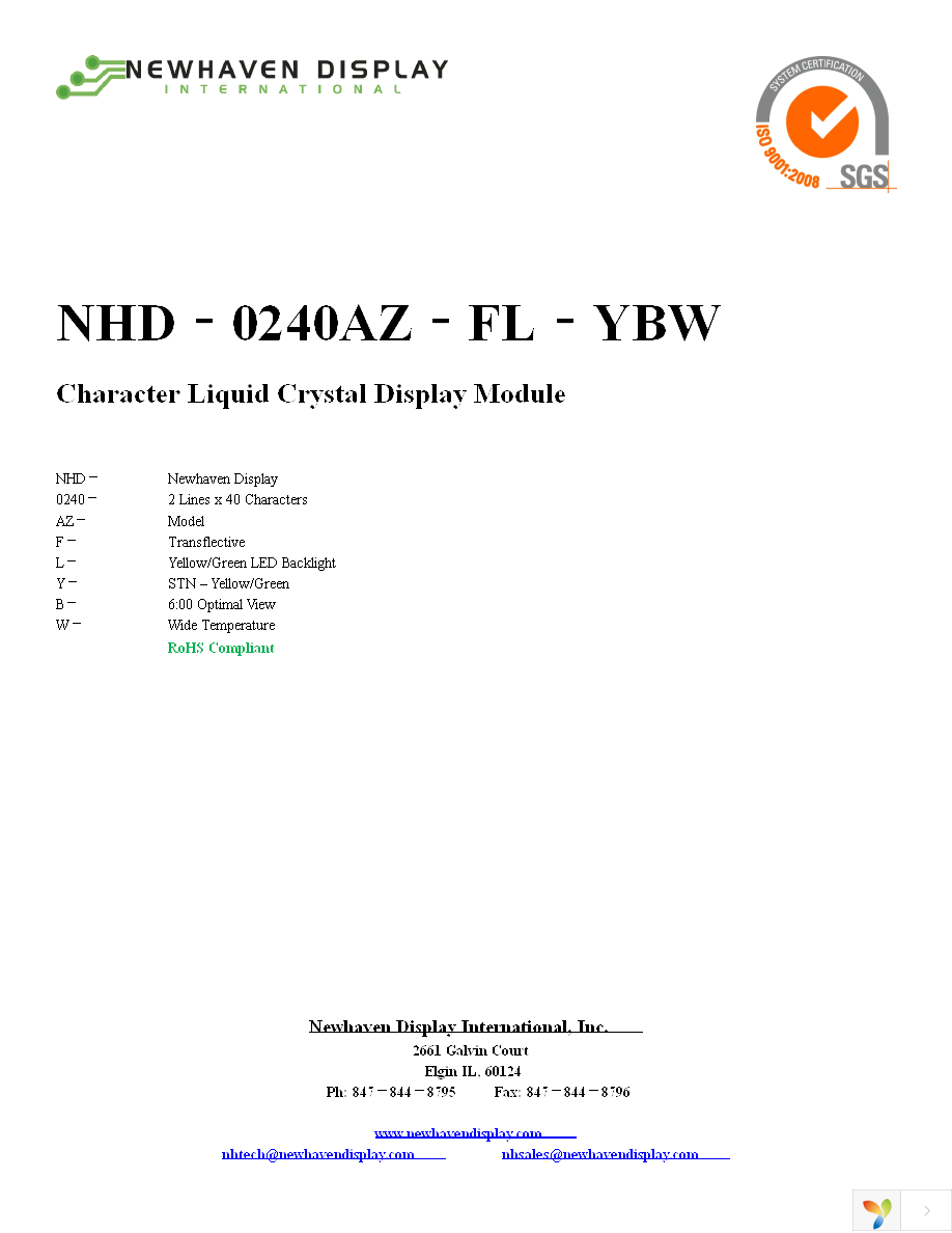 NHD-0240AZ-FL-YBW Page 1