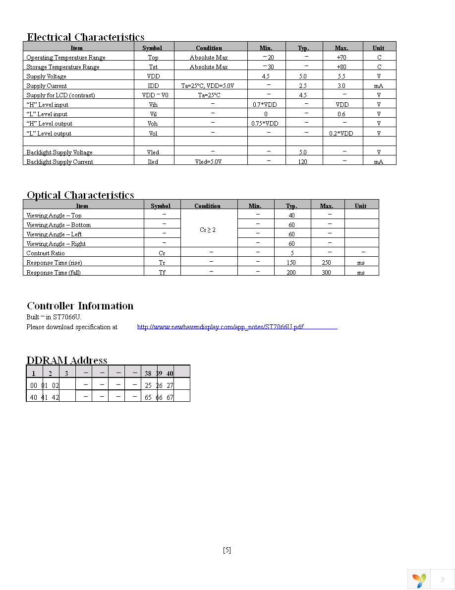 NHD-0240AZ-FL-YBW Page 5