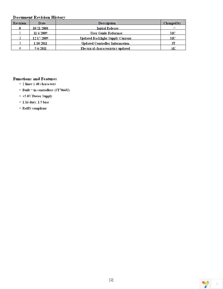 NHD-0240AZ-FL-GBW Page 2