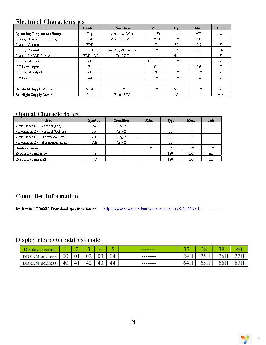 NHD-0240AZ-FL-GBW Page 5