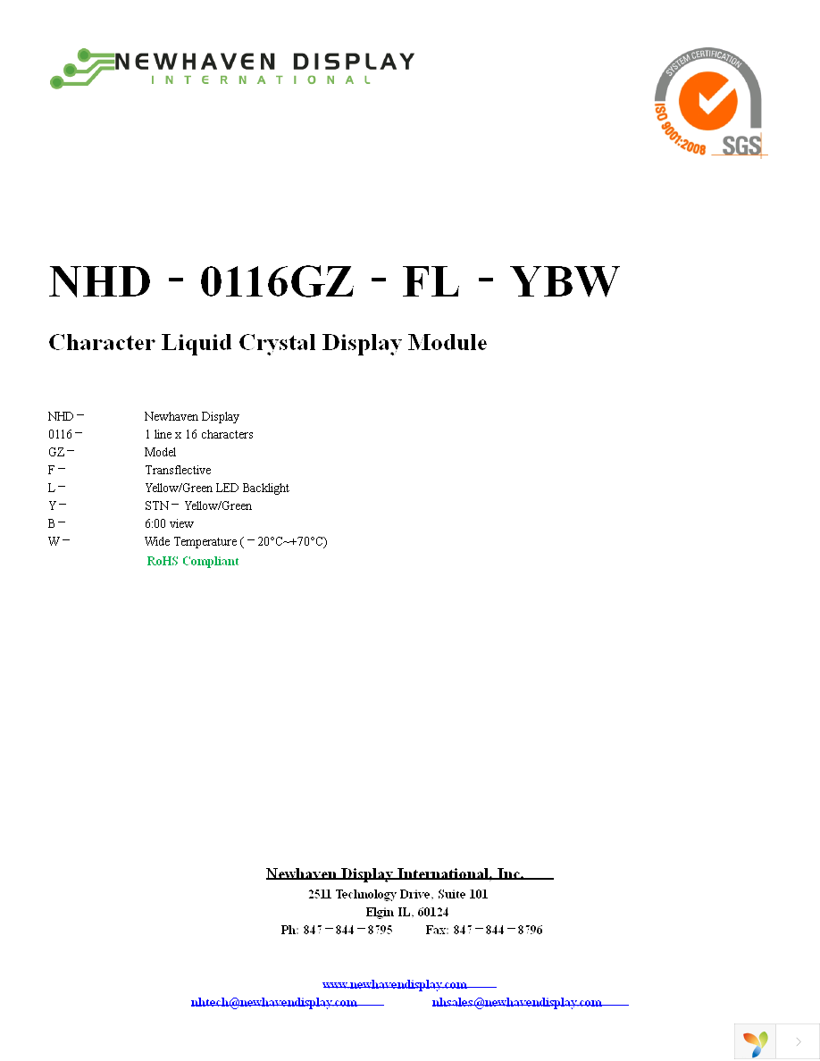 NHD-0116GZ-FL-YBW Page 1