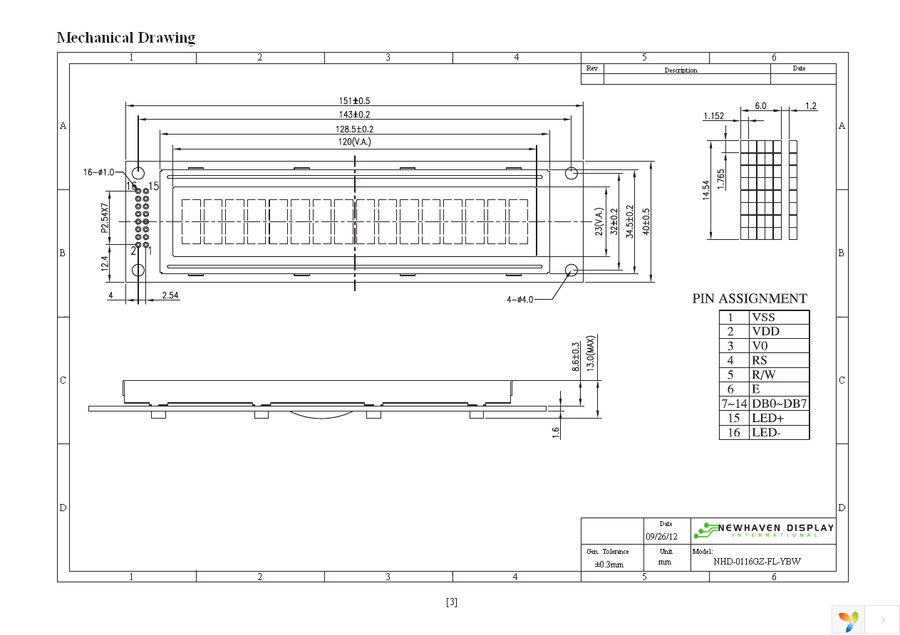 NHD-0116GZ-FL-YBW Page 3