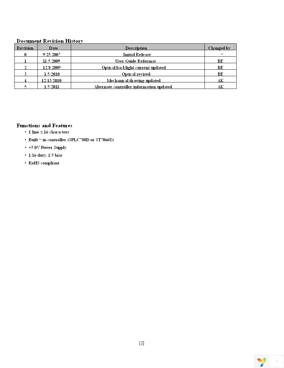 NHD-0116GZ-FL-GBW Page 2