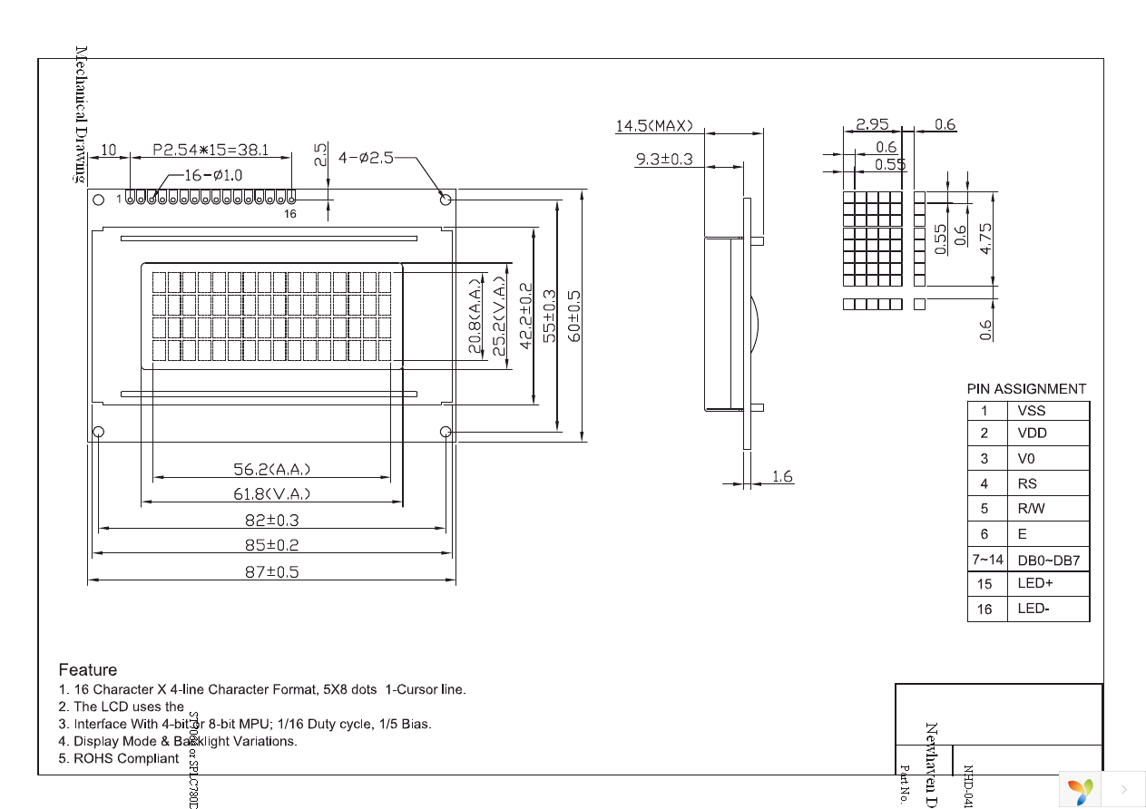 NHD-0416BZ-FL-GBW Page 3