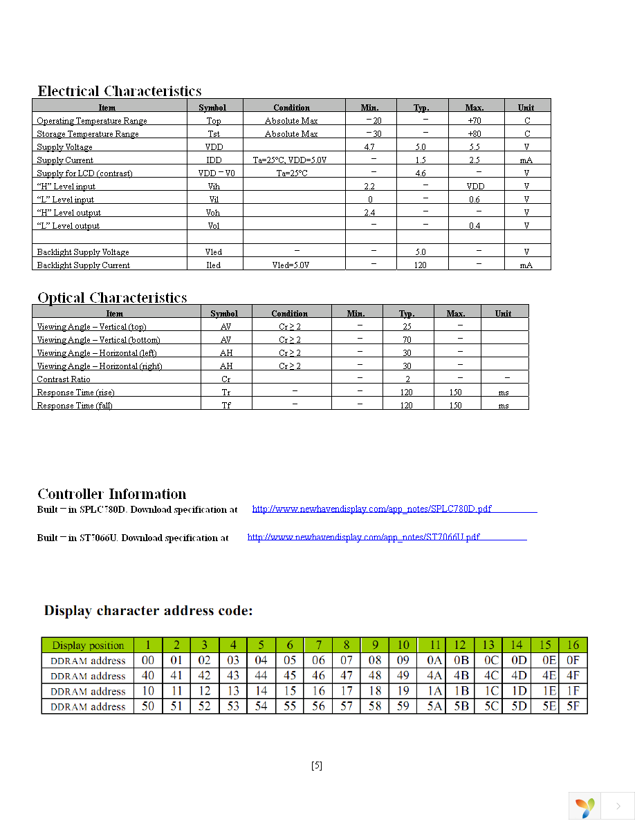 NHD-0416BZ-FL-GBW Page 5