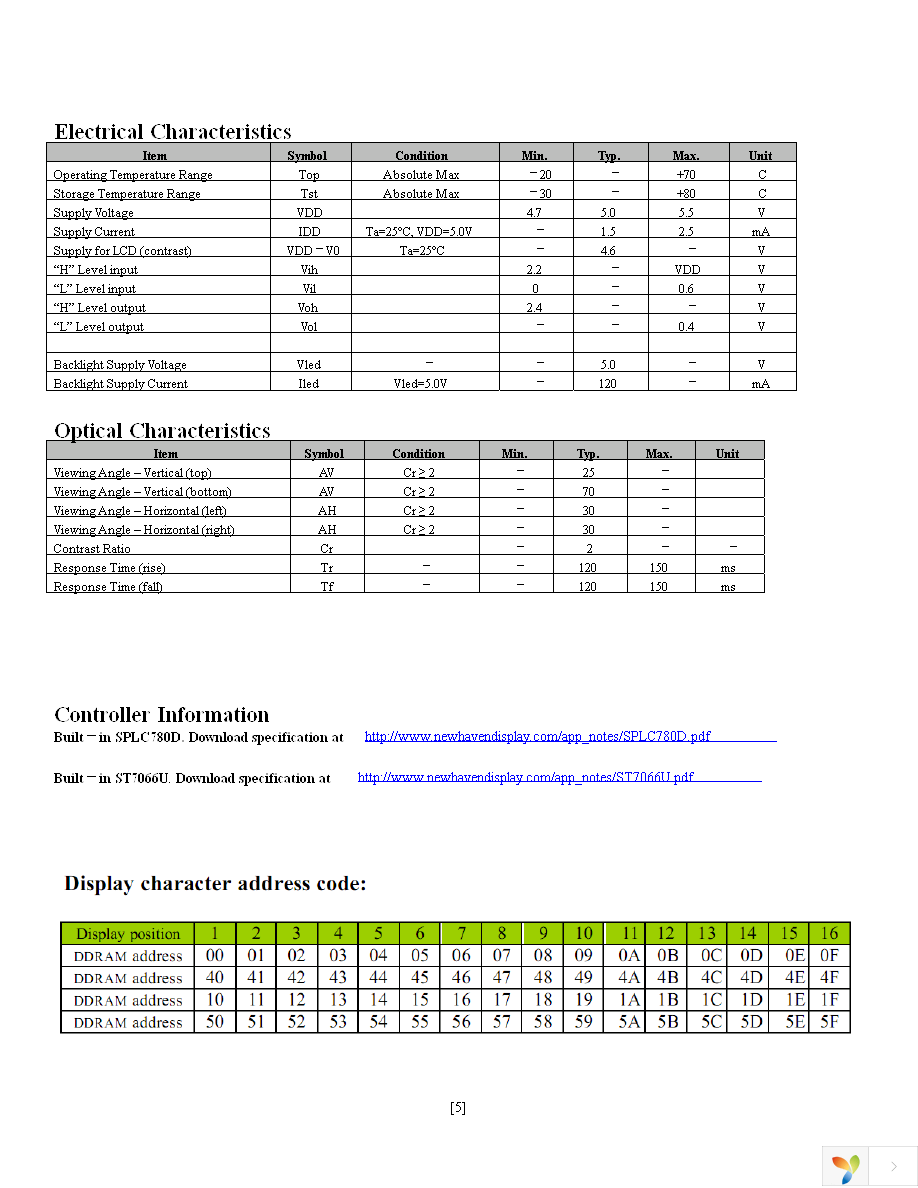 NHD-0416BZ-FL-YBW Page 5