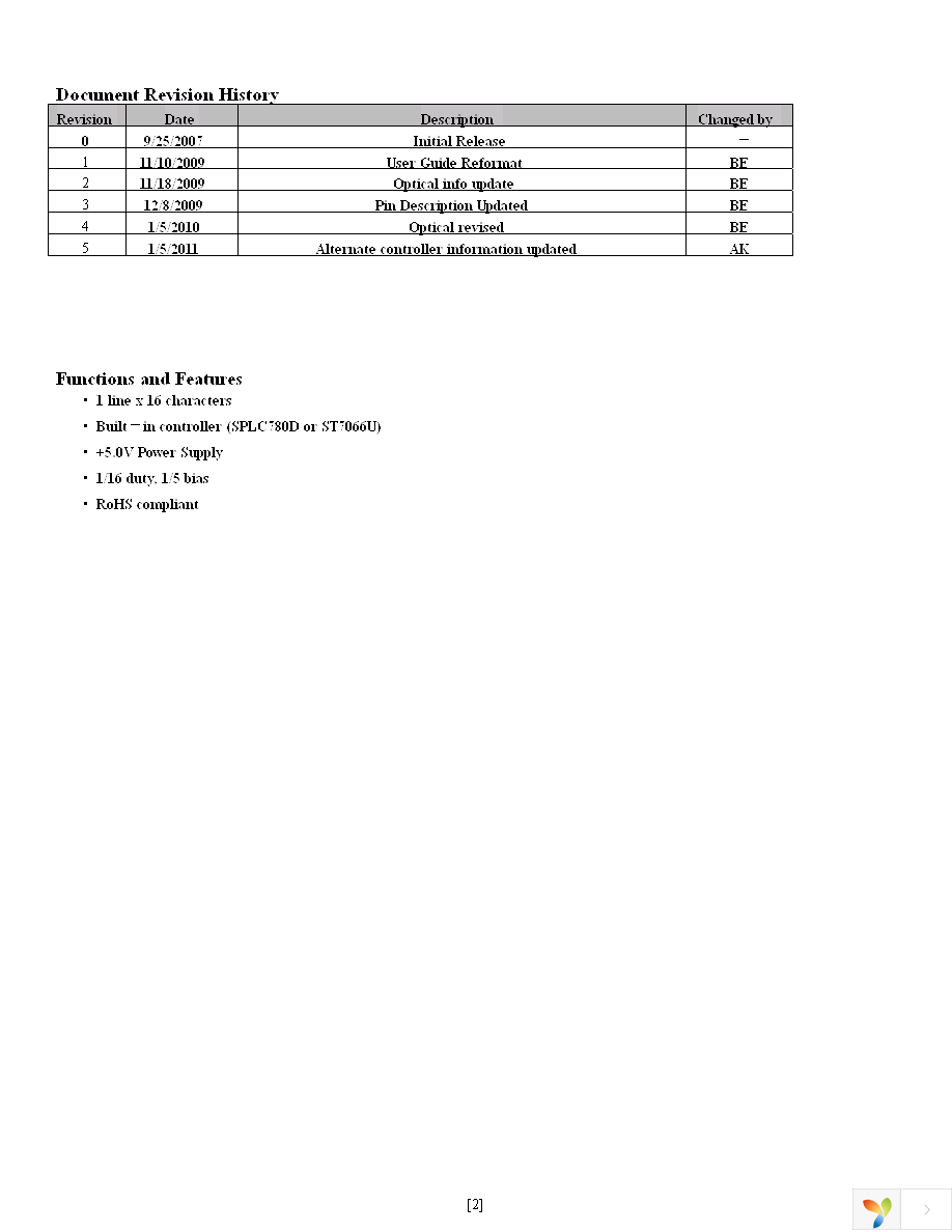 NHD-0116GZ-FSO-FBW Page 2