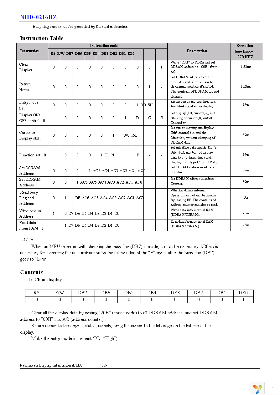 NHD-0216HZ-FL-YBW Page 6