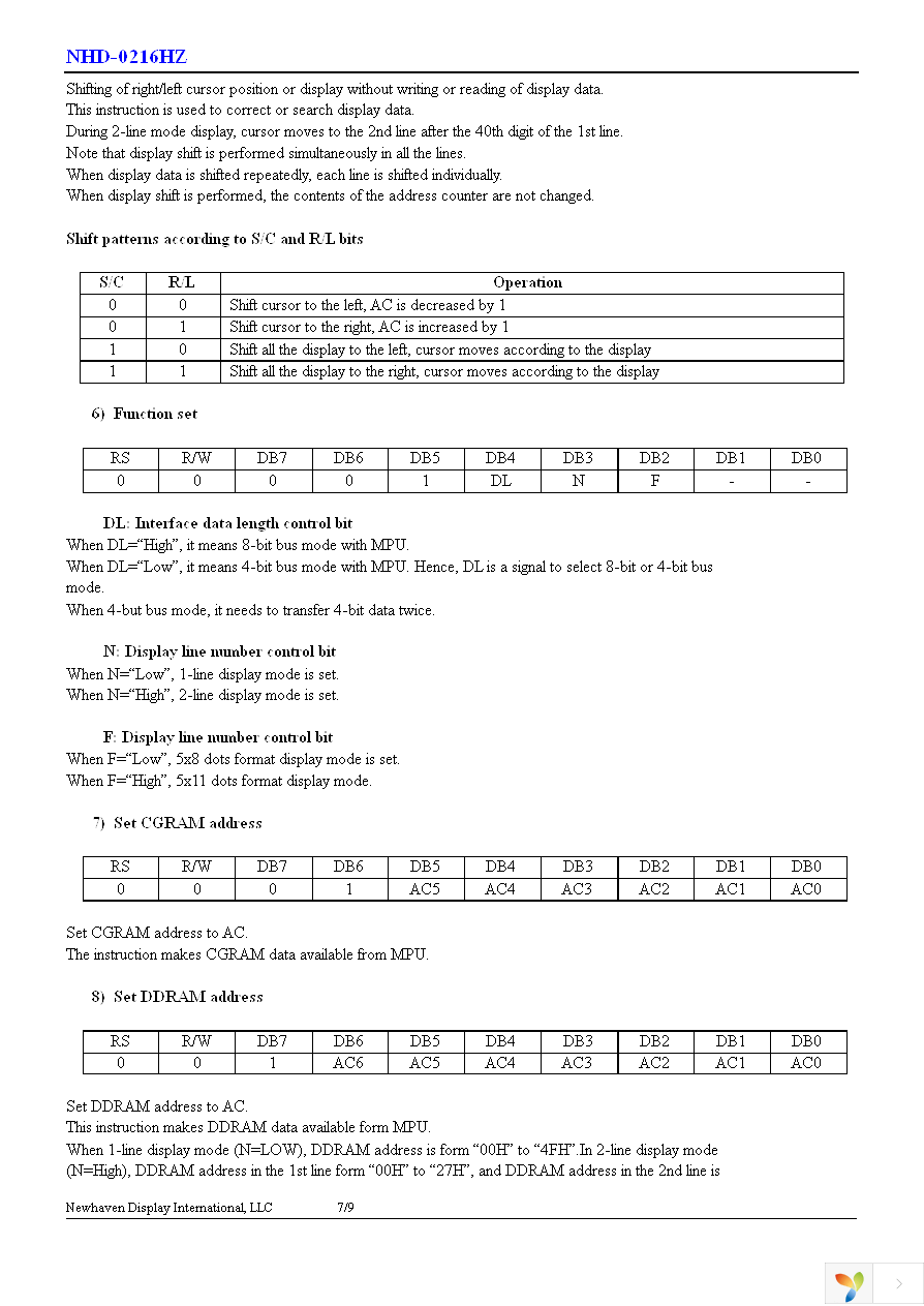 NHD-0216HZ-FL-YBW Page 8