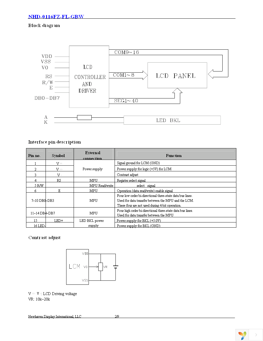 NHD-0116FZ-FL-GBW Page 3