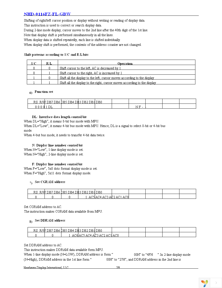 NHD-0116FZ-FL-GBW Page 8