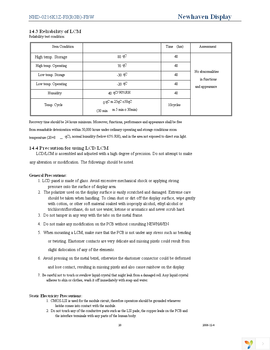 NHD-0216K1Z-FS(RGB)-FBW Page 20