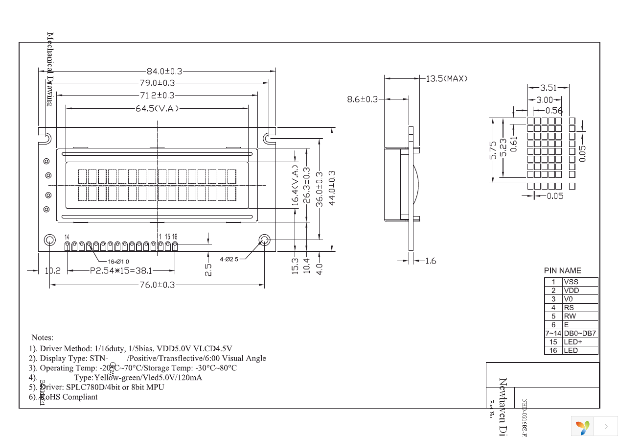 NHD-0216BZ-FL-GBW Page 3