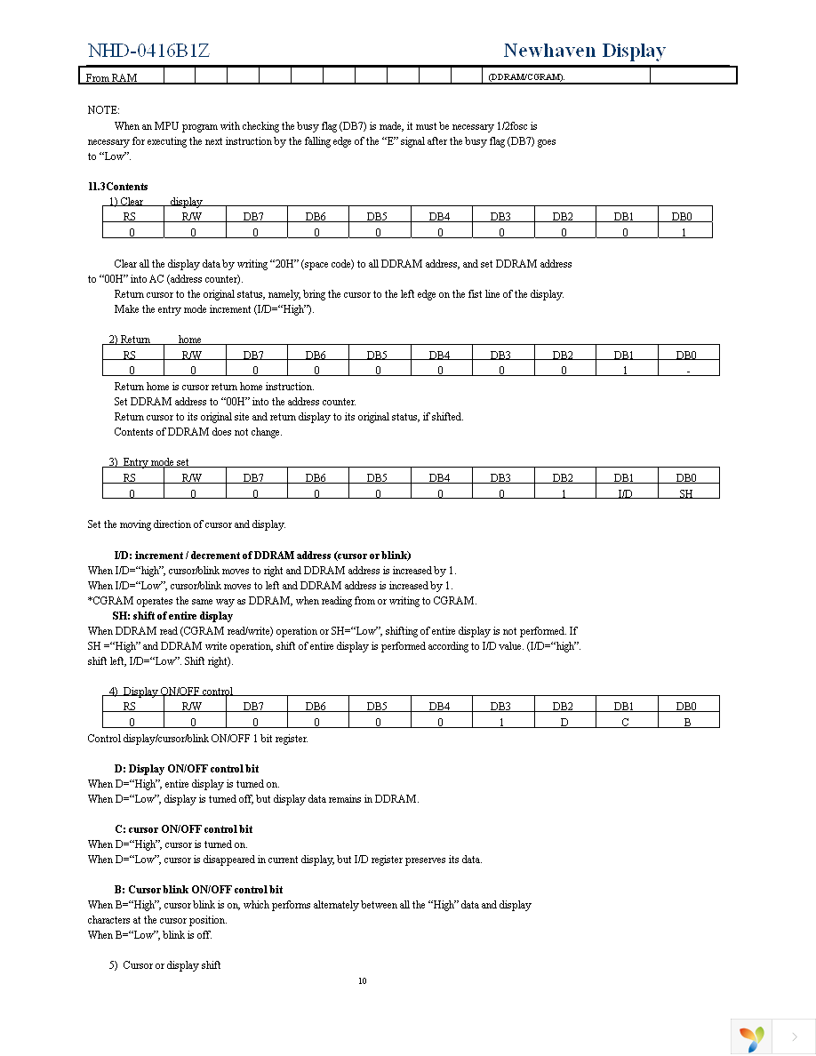 NHD-0416B1Z-FSPG-YBW-L-3V Page 10