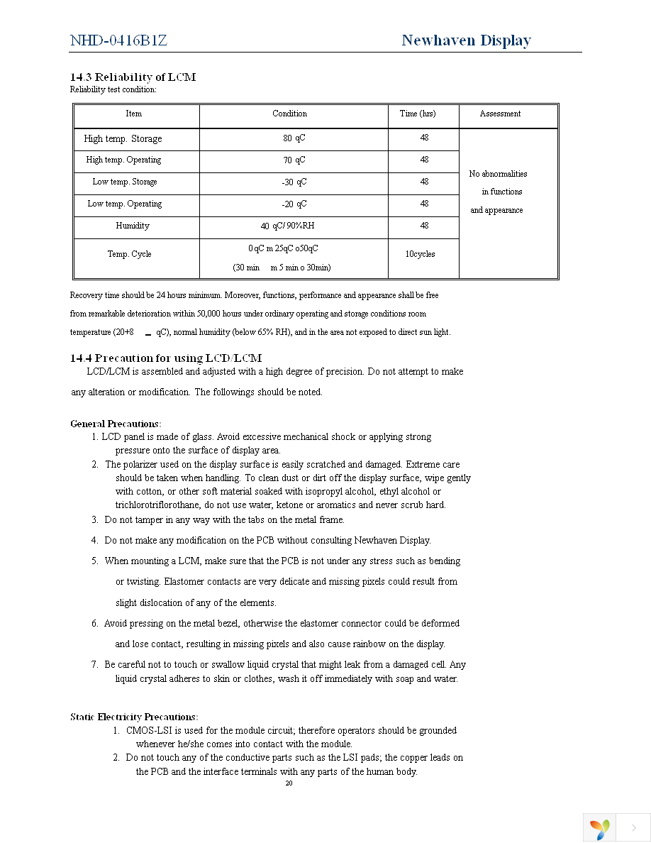 NHD-0416B1Z-FSPG-YBW-L-3V Page 20